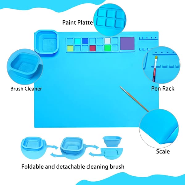 Silikone Håndværksmåtte, 20\"×16\" Sammenklappelig Non-Stick Silikone Måtte til Håndværk Akvarelmaling og Gør-det-selv Projekter (Blå) Blue