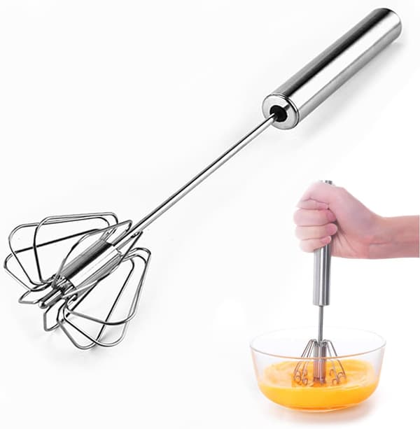 Eggvisp Håndtrykkvisp Blender, Rustfritt Stål Eggvisp Melkeskummer Roterende Trykkmikser Rører for Visping, Pisking, Røring