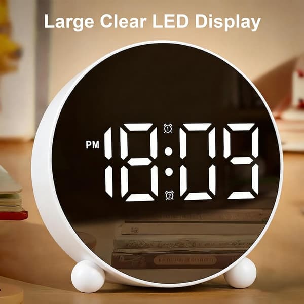 Digital väckarklocka med LED-display, batteri-/USB-driven väckarklocka med snooze (vit) white
