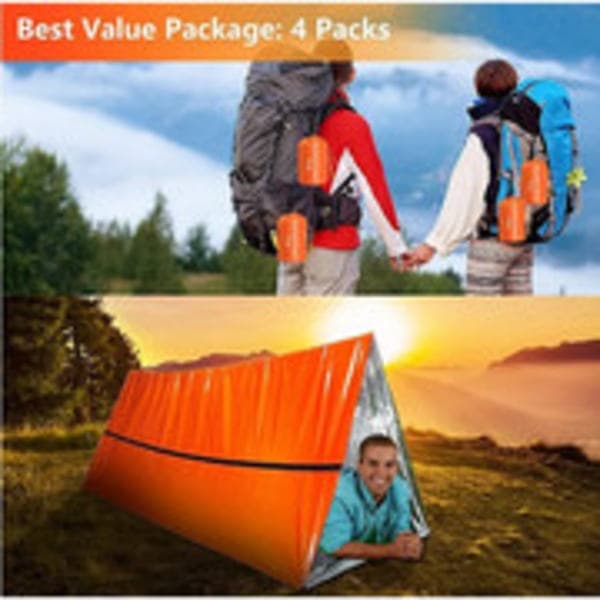 4-pakning vanntett termisk nødsovepose for camping, oransje