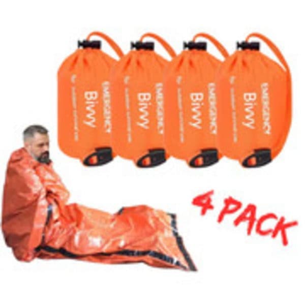 4-pakning vanntett termisk nødsovepose for camping, oransje