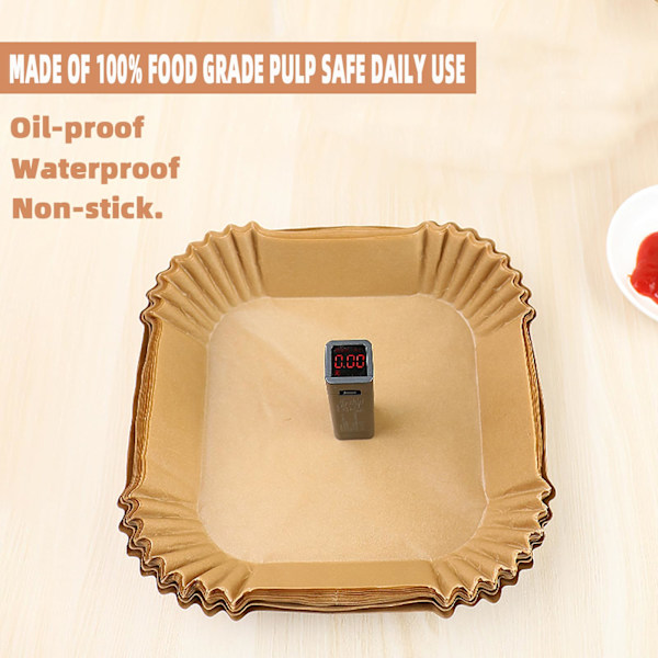 200 st engångsfritösfoder, 8 tums fyrkantiga fritöspappersfoder för 2-5QT fritös, non-stick vattentätt fritöspappersfoder