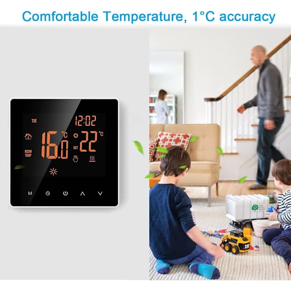 16A Digital Termostat, LCD-display, Touch Screen, Programmerbar Elektrisk Värmetermostat för Hem Skola Orange