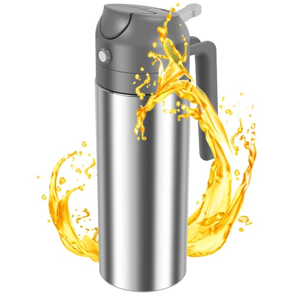 2-i-1 Oliedispenser og Oliesprøjte, Oliedispenserflaske i Rustfrit Stål, 500 ml Oliesprøjte til Madlavning, Fødevaregodkendt Oliemister til Airfryer, Stegning
