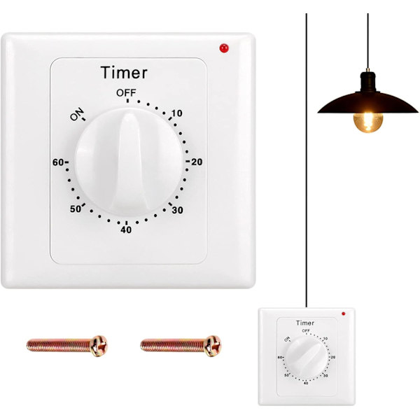 Nedtellingsbryter: 60 Minutters Timer Lysbryter med Timer Vanntett Overflatemontering for Badevifte