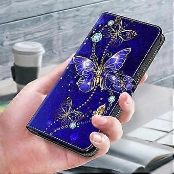 Magnetisk etui til Samsung Galaxy A35 5G med 3D-mønstertryk i læder (Diamant Sommerfugl)