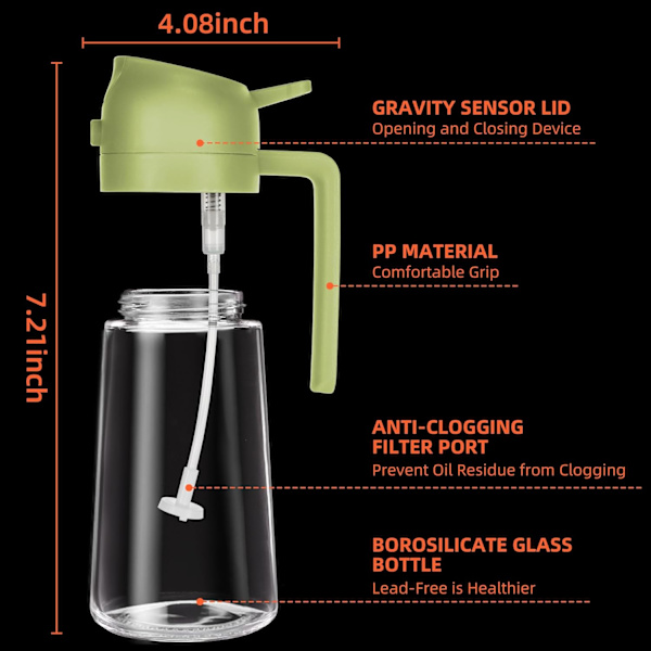 470 ml Oliedispenserflaske til køkkenet - 2-i-1 Olivenoliedispenser og Oliesprøjte - 16 oz Olivenolieflaske - (Grøn og Sort) Black,Green