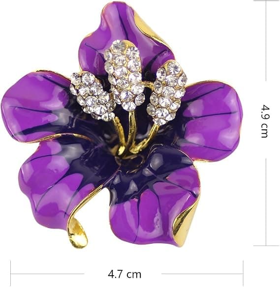Lilla broche til kvinder, blomsterbroche med skabt krystal purple