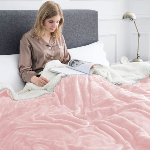 Sengeteppe, Sofatepper, Mykt, fluffy tykt teppe, Vendbart mikrofiberteppe Pink