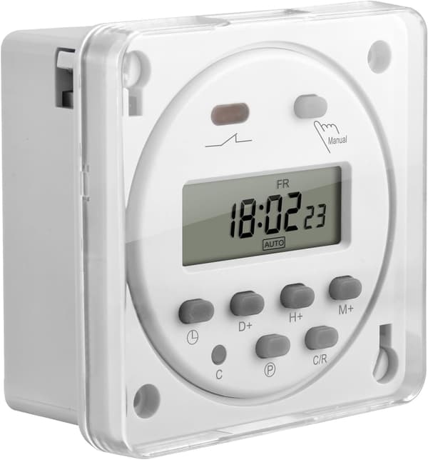 12V DC 16A Hvid Programmerbar Timer Switch med LCD Digital Display med Vandtæt Cover