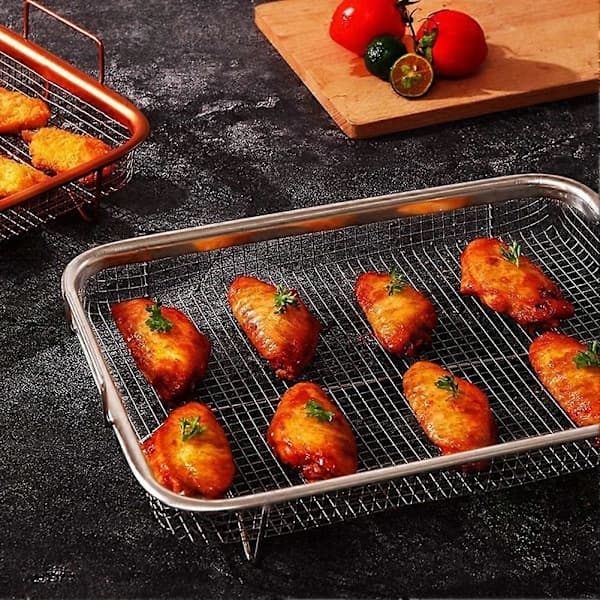 pc Airfryer-kurv til ovn, grillkurv i rustfrit stål, non-stick netkurv, airfryer-bakke