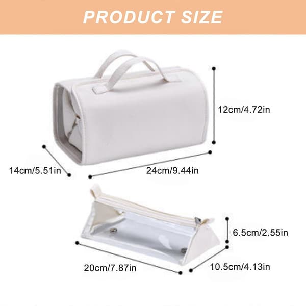 Kosmetiktaske i læder med 4 klare aftagelige separate rum Foldbare makeup tasker White