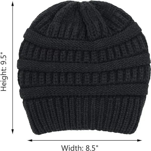 Varm stickad vintermössa med satin foder, kabelstickad mössa, tjock slouchy mössa för kvinnor, svart