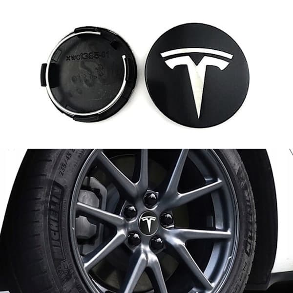 4-pak Tesla hjulkapsler, navkapsler 77mm, sølv biltilbehør Black/Silver