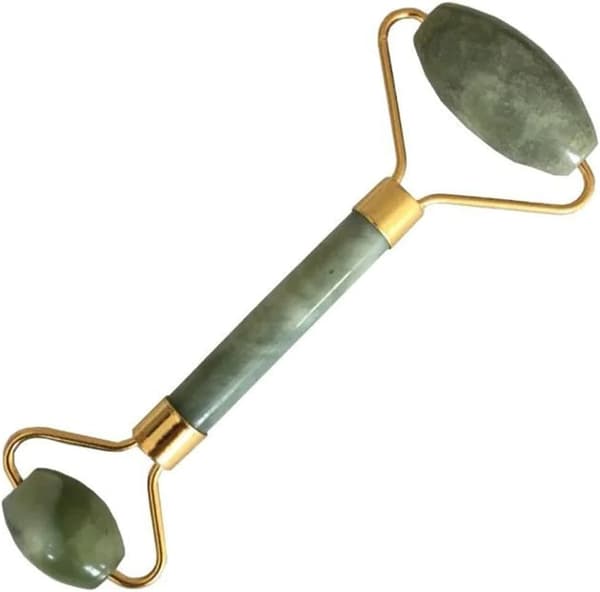 1 x Jade Roller Ansigtsmassager Værktøj Dobbelthovedet Sten Ansigtsrulle Massager Ansigtsløft Massage 14cm