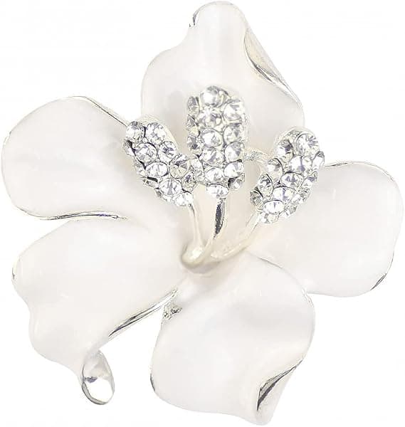 Hvid broche til kvinder Blomsterbroche med skabt krystal white