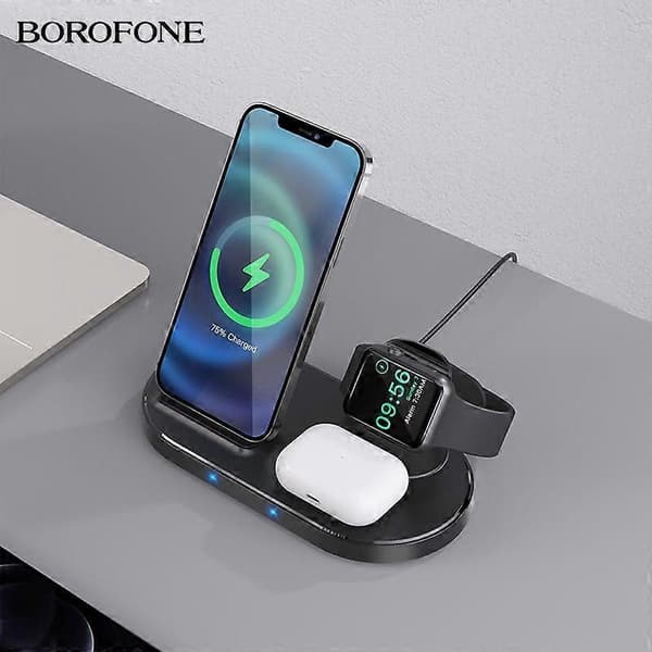 Borofone BQ10 Vertikal Tre-i-ett Trådlös Snabbladdning för iPhone Klocka Headset Trådlös Laddare