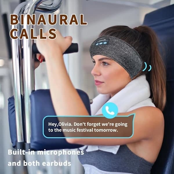 Trådløse hovedtelefoner pandebånd til søvn, Bluetooth sovehovedtelefoner til sidesovere, bløde og øjenmaske til søvn, ideel til rejser, løb sort Black