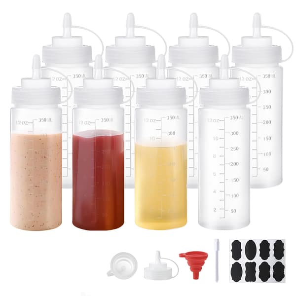 8-pack 12 oz plastflaskor med lock - Perfekt för kryddor, olja, glasyr, vätskor – Set om 8