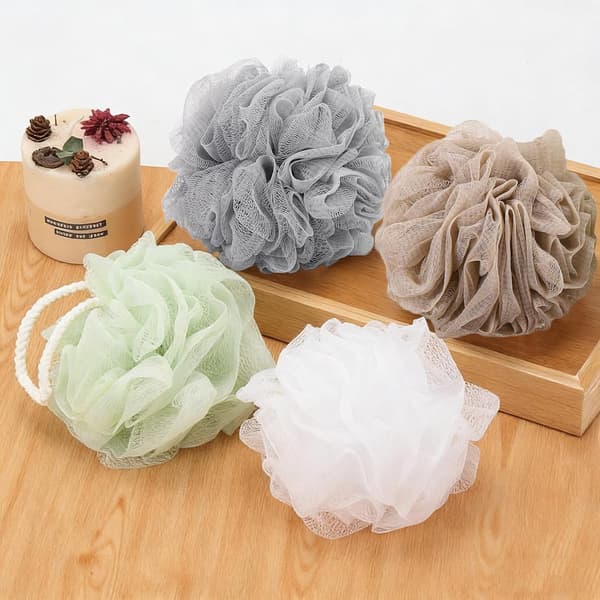 8-pakning nettingpouf badesvamp - nettingloofah kroppseksfolierende dusjball dusjsvamp