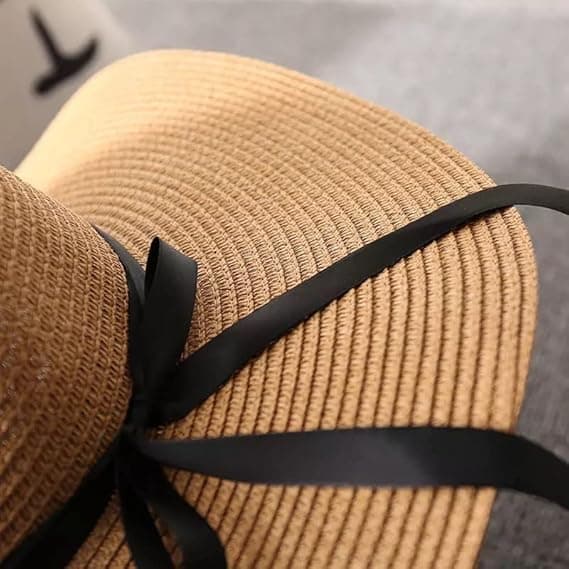 Dame stråhat Sommer strand solhat Floppy & foldbar med stor bred skygge & sløjfe Brown