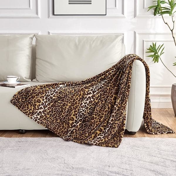 Leopardmønstret teppe for seng, sofa, reise, camping, supermykt og behagelig fluffy teppe (127 x 152 cm)-FS-