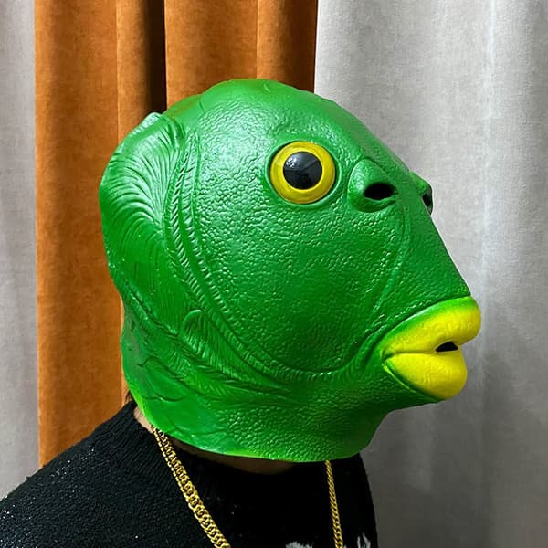 Fiskehodeplagg, grønt fiskemannhodeplagg [solbriller + gullkjede], kjæledyrhodeplagg kostymetilbehør til Halloween, jul, karneval, maskerade.