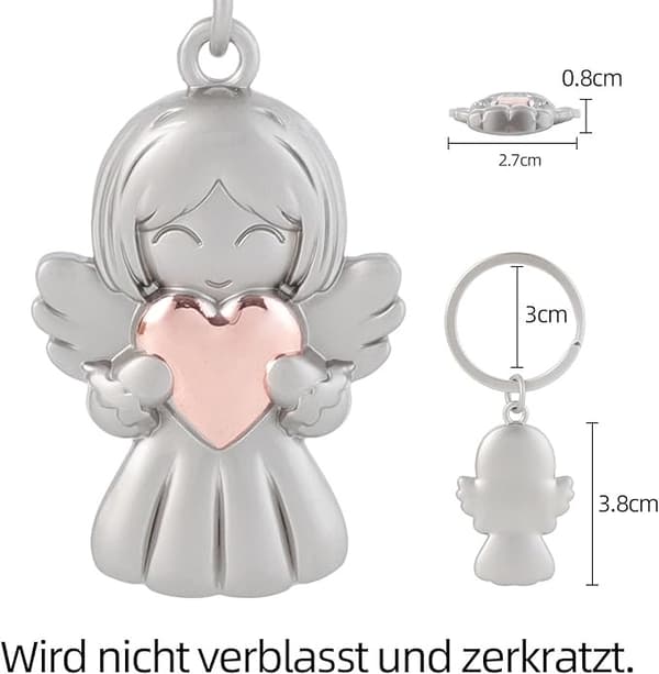 Skytsengel Nøglering Lykkebringer, Engel med Hjerte til Konflikter eller Biler, Velegnet som Gave til Kvinder, Veninder, Kolleger. hvid