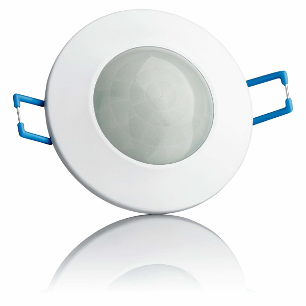 2X Indendørs bevægelsessensor, planforsænket og overflademontering i loft, programmerbar, infrarød sensor, 8m / 360°, egnet til LED, maks. 1200W/600W