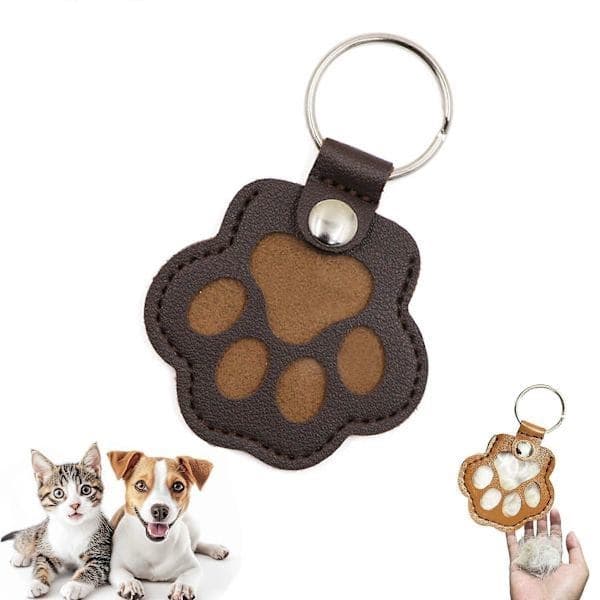 Nøglering til opbevaring af hundehår, nøglering i læder med pote til mindegave til kæledyr, mørkebrun Dark Bown