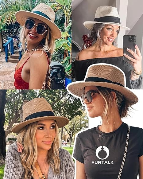 Solhattar för kvinnor män justerbar sommar Panama Fedora bred brätte, vikbar packbar stråstrandhatt