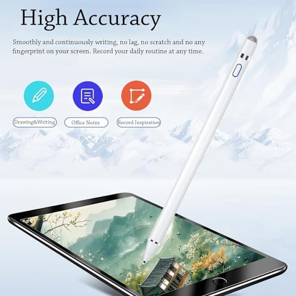 Styluspen, iPad-pen kompatibel med iOS, Android, iPad Air/Pro/Mini 2/3/4 og mere, genopladelig pen til tablet (hvid)