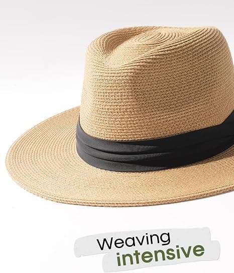 Solhattar för kvinnor män justerbar sommar Panama Fedora bred brätte, vikbar packbar stråstrandhatt