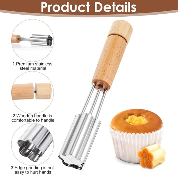 Cupcake Corer Værktøj - Rustfrit Stål Cupcake Huludstikker til Fyld, Holdbart Cupcakes Fyldeværktøj med Blomsterdesign til Bageudstyr