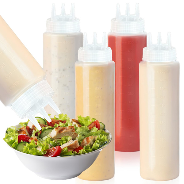 4 st plastflaskor för såser, kryddflaskor, såsflaskor, lämpliga för ketchup, salladsdressing, kryddor, honung