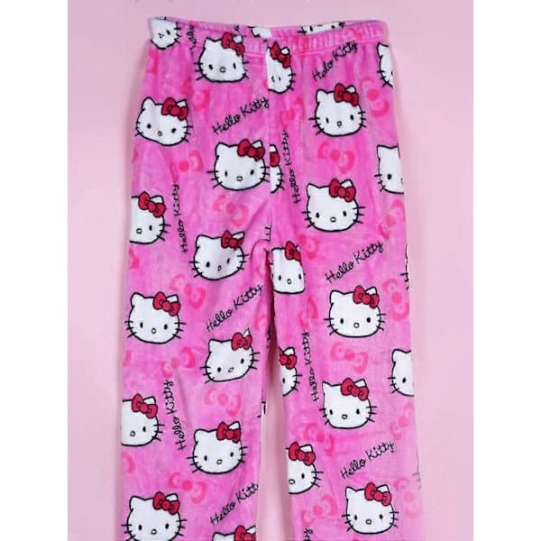 Hello Kitty Kat Flannel Bløde og Varme Lange Pyjamasbukser til Efterår og Vinter - Unisex Sort Stjerne Hello Kitty XL Sort Stjerne Hello Kitty XL Black Star Hello Kitty