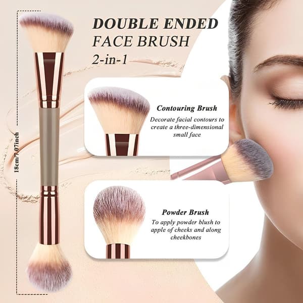 Foundation Makeupbørste - Dobbeltendede Makeupbørster til Blending af Flydende Puder, Concealer Creme Kosmetik, Blush Børste