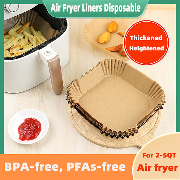 200 st engångsfritösfoder, 8 tums fyrkantiga fritöspappersfoder för 2-5QT fritös, non-stick vattentätt fritöspappersfoder