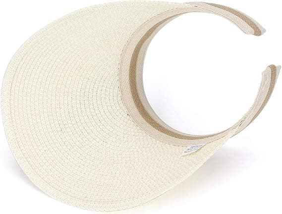 Kvindesolhat med bred skygge i strå til strand og golf - Sommerhat white