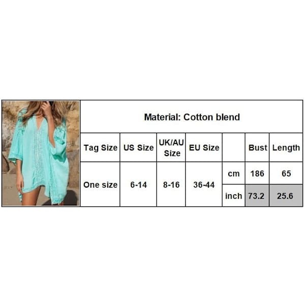 Strandkjole Bikini Cover-Up til Kvinder - Kaftan Kimono Tunika, Hvid, One Size White