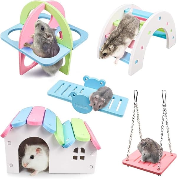 Dverghamsterhus DIY Tre Gerbil Gjemmested Regnbuebro Huske
