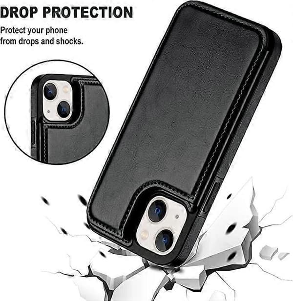 Designet til iPhone 13 Pung Etui, Blødt PU Læder Kortholder med Stand Slankt Flip Etui til iPhone 13 6.1 Tommer (Sort)