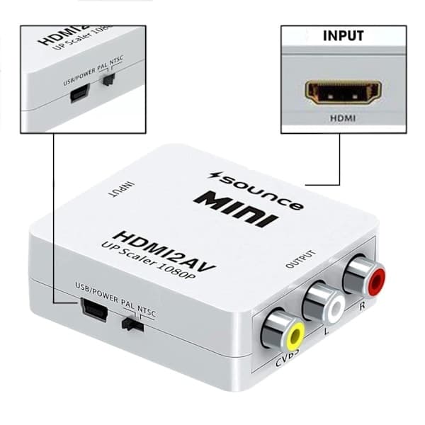 HDMI til AV/RCA 1080P Signalkonverter, Universell Video Lydadapter