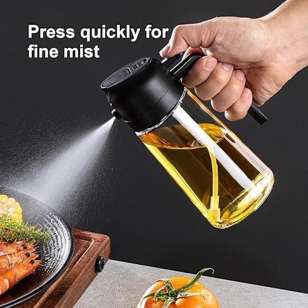 16 oz Oliedispenserflaske til køkkenet - 2-i-1 Olivenoliedispenser og oliesprøjte - 470 ml Olivenolieflaske - (2 pak, Sort) Black*2