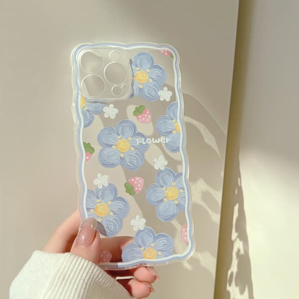Kompatibel med iPhone 12 Pro Max etui med blomster og søde jordbær