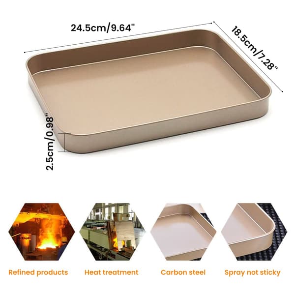 Mini Bageplade i Kulstofstål, Lille Rektangulær Ovnpande Mini Bageform til Konditori Køkken Servering (24,5 x 18,5 x 2,5 cm)