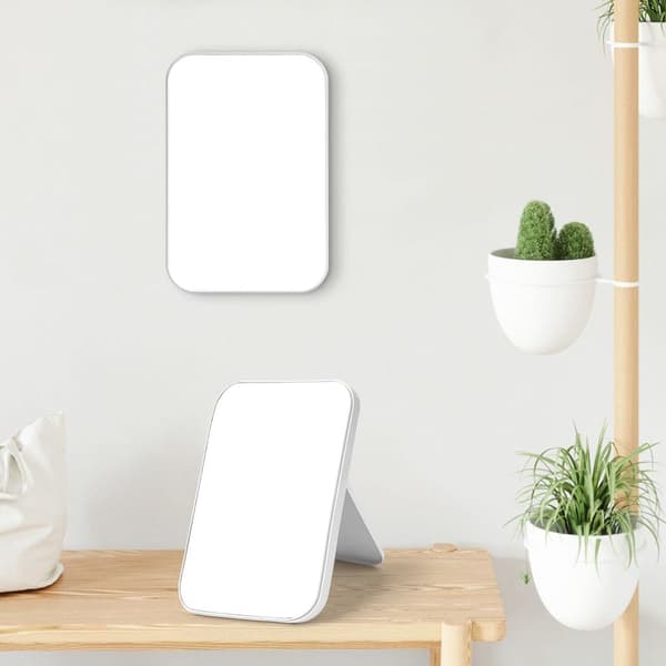19,85 * 13,3 cm makeupspejl, foldbart skrivebordsspejl bærbart rektangulært makeupspejl med stativ, skrivebordsspejl white