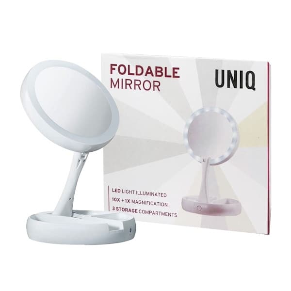 UNIQ foldbart makeup spejl med LED lys og 10x forstørrelse