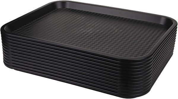 12-pack snabbmatsbricka, 35 x 26,7 cm plastbricka för restaurangservering för soffbord, kök, fest, svart black