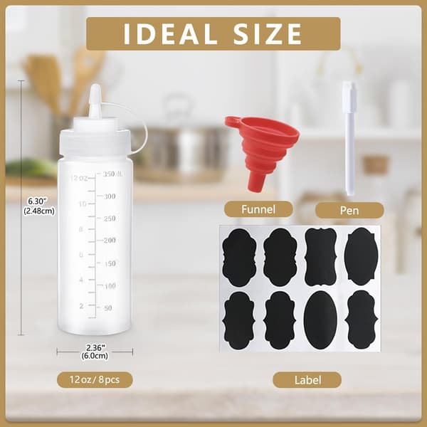 8-pack 12 oz plastflaskor med lock - Perfekt för kryddor, olja, glasyr, vätskor – Set om 8
